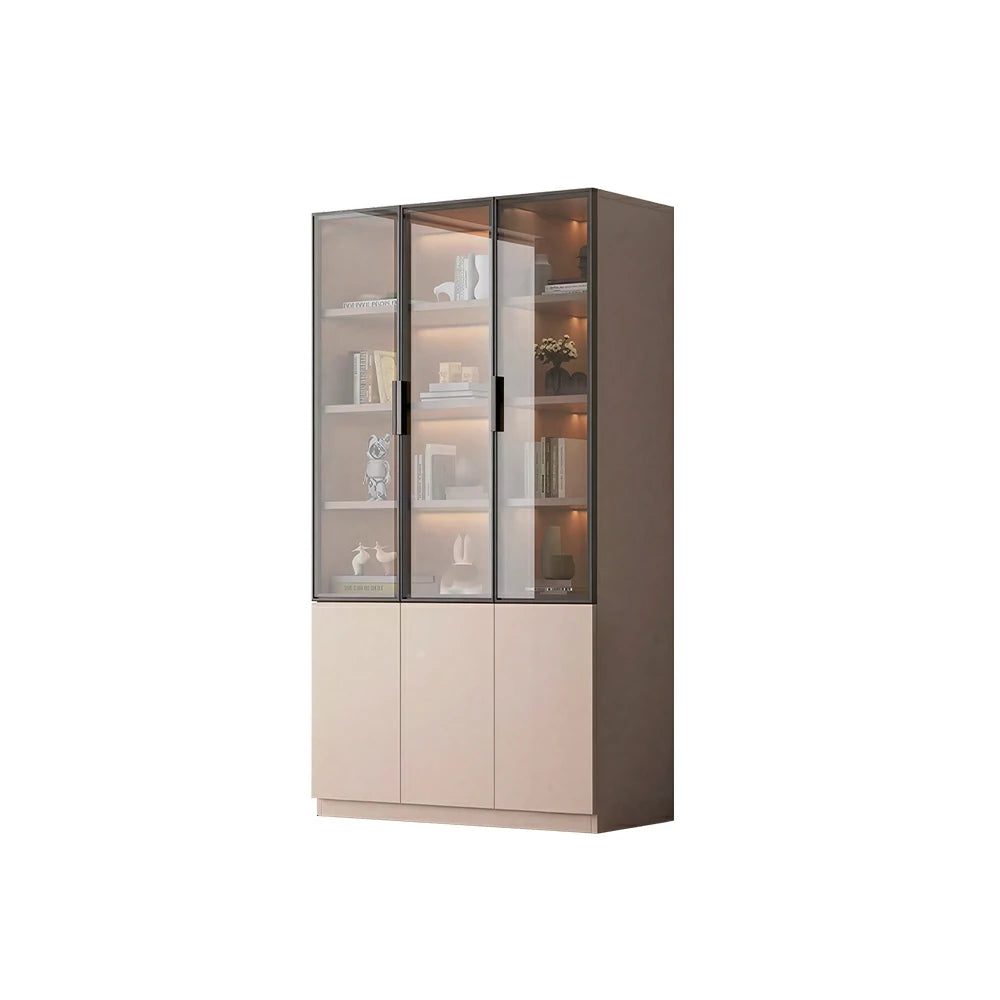 LUXORA Storage Cabinet - Honeycomb Aluminum Frame Glass Door Display Cabinet 90/120cm Living Room Storage - Coffee