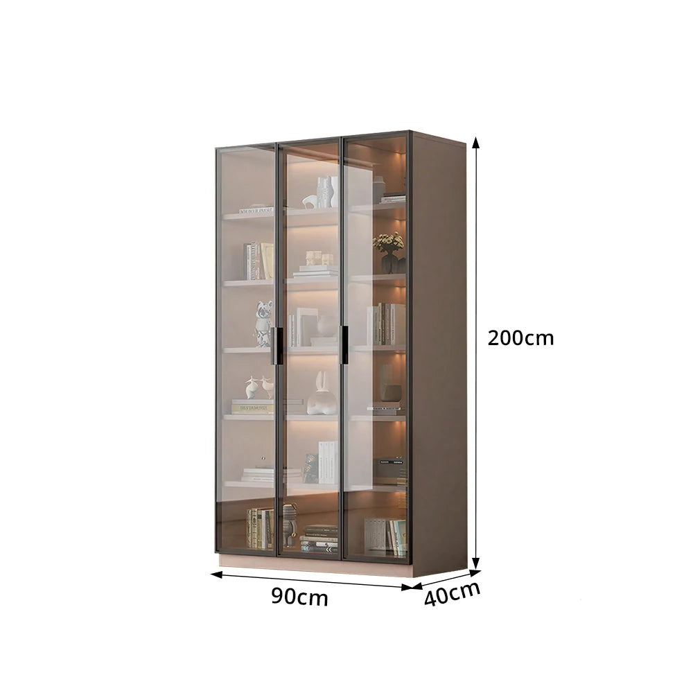 LUXORA Storage Cabinet - Honeycomb Aluminum Frame Full Glass Door Display Cabinet 90/120cm Living Room Storage - Coffee