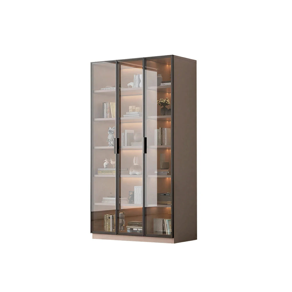 LUXORA Storage Cabinet - Honeycomb Aluminum Frame Full Glass Door Display Cabinet 90/120cm Living Room Storage - Coffee