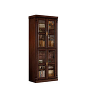 LUXORA Bookshelf Cabinet - Solid Wood Glass Door Display Bookcase 210cm Living Room Study Storage - Walnut