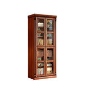 LUXORA Bookshelf Cabinet - Solid Wood Glass Door Display Bookcase 210cm Living Room Study Storage - Brown