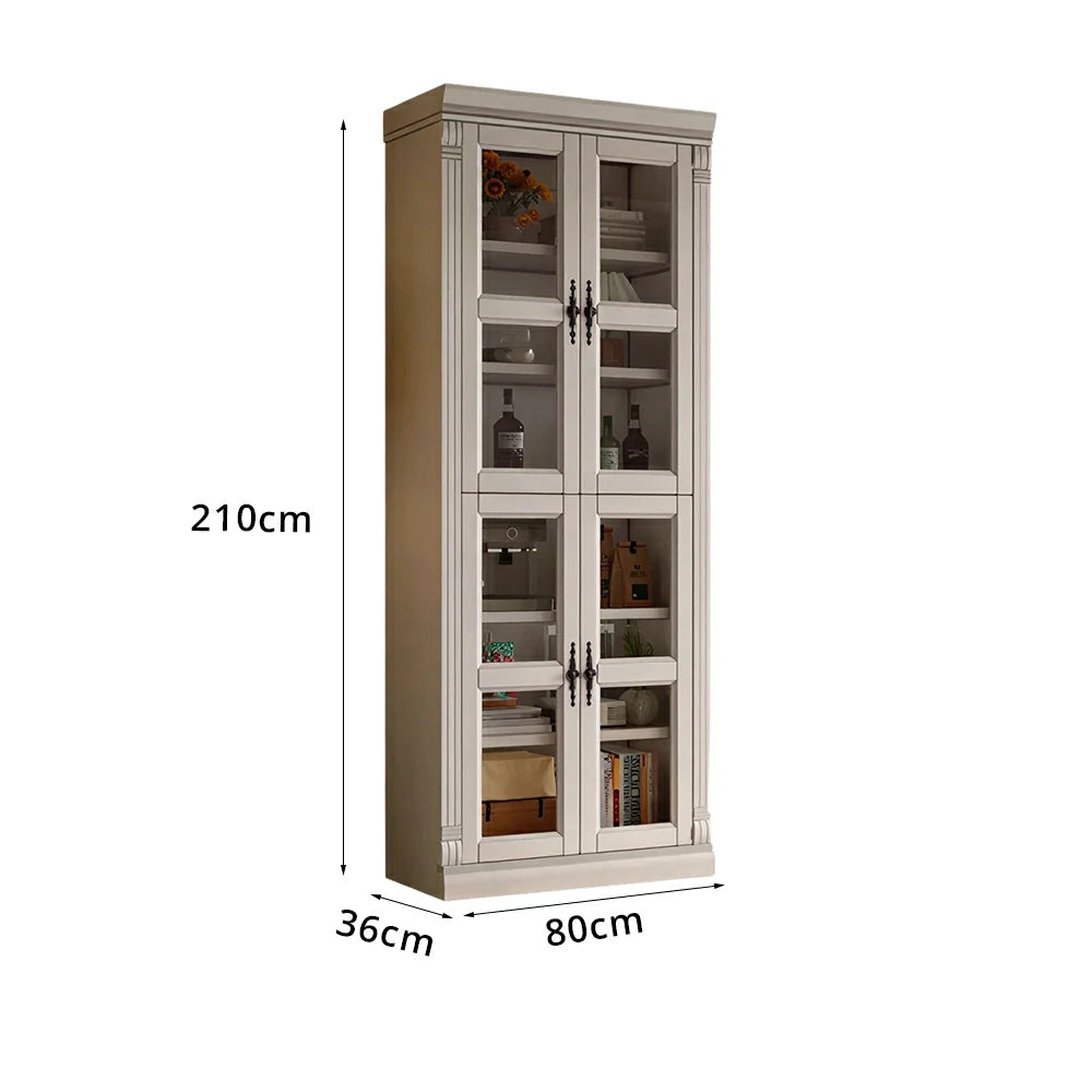 LUXORA Bookshelf Cabinet - Solid Wood Glass Door Display Bookcase 210cm Living Room Study Storage - White