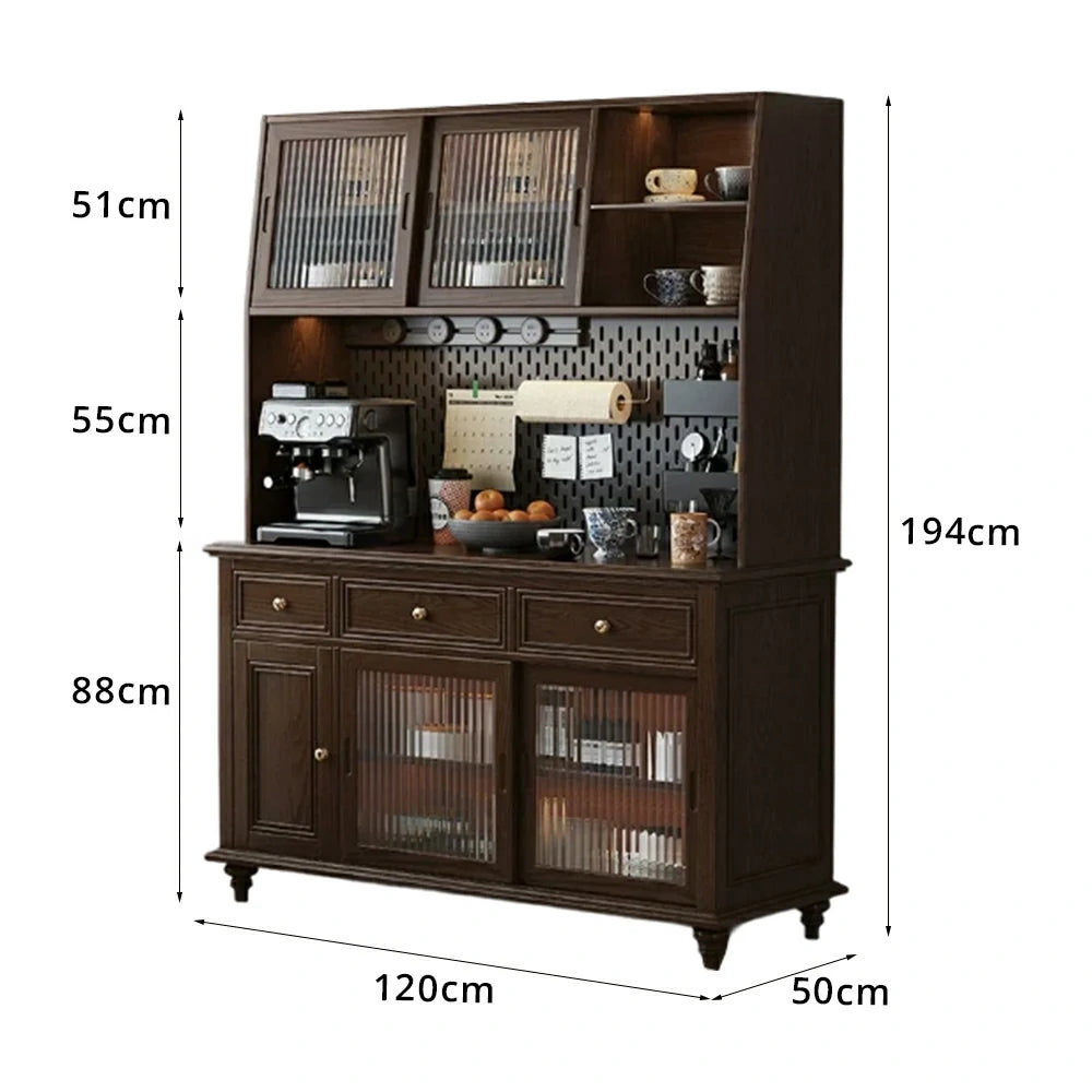 LUXORA Solid Wood Sideboard Cabinet with Pegboard Storage Sliding Glass Doors 90/120cm for Dining Room Coffee Bar