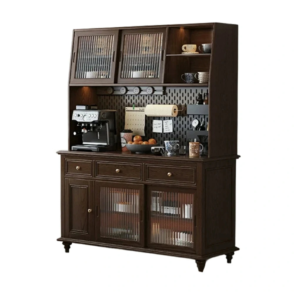 LUXORA Solid Wood Sideboard Cabinet with Pegboard Storage Sliding Glass Doors 90/120cm for Dining Room Coffee Bar