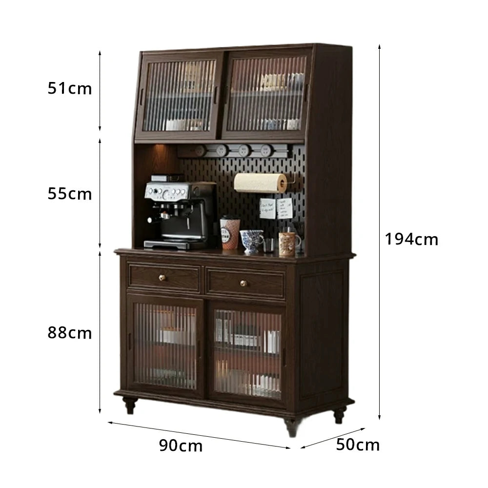 LUXORA Solid Wood Sideboard Cabinet with Pegboard Storage Sliding Glass Doors 90/120cm for Dining Room Coffee Bar