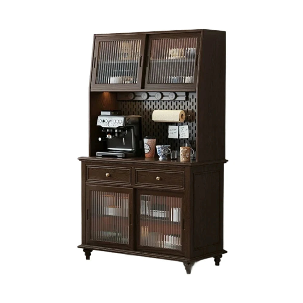 LUXORA Solid Wood Sideboard Cabinet with Pegboard Storage Sliding Glass Doors 90/120cm for Dining Room Coffee Bar