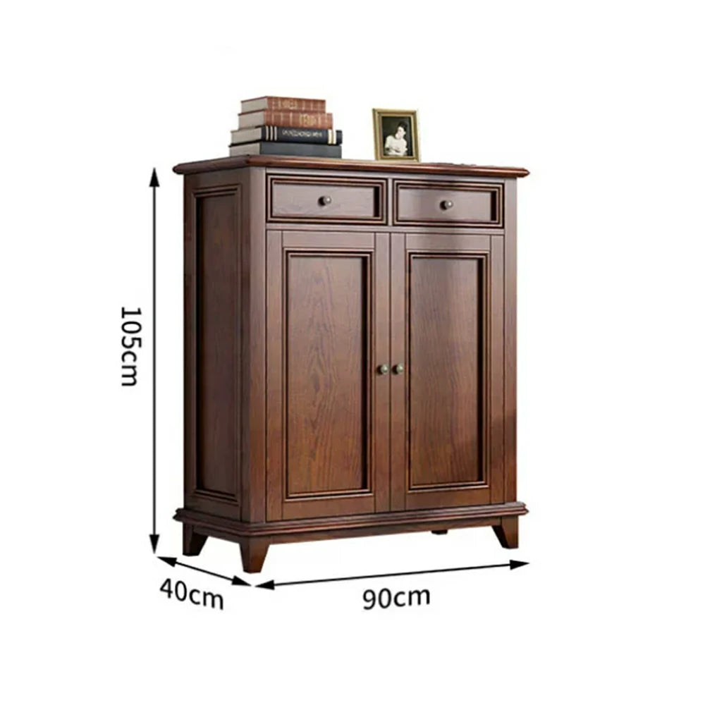 LUXORA Solid Wood 2 Door Shoe Cabinet with Multi-Drawer Storage American Style Entryway Organizer for Hallway Foyer - Walnut