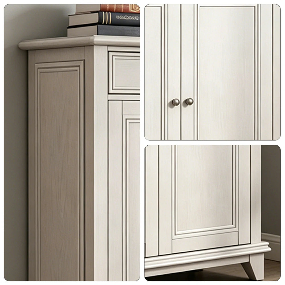 LUXORA Solid Wood 2 Door Shoe Cabinet with Multi-Drawer Storage American Style Entryway Organizer for Hallway Foyer - White