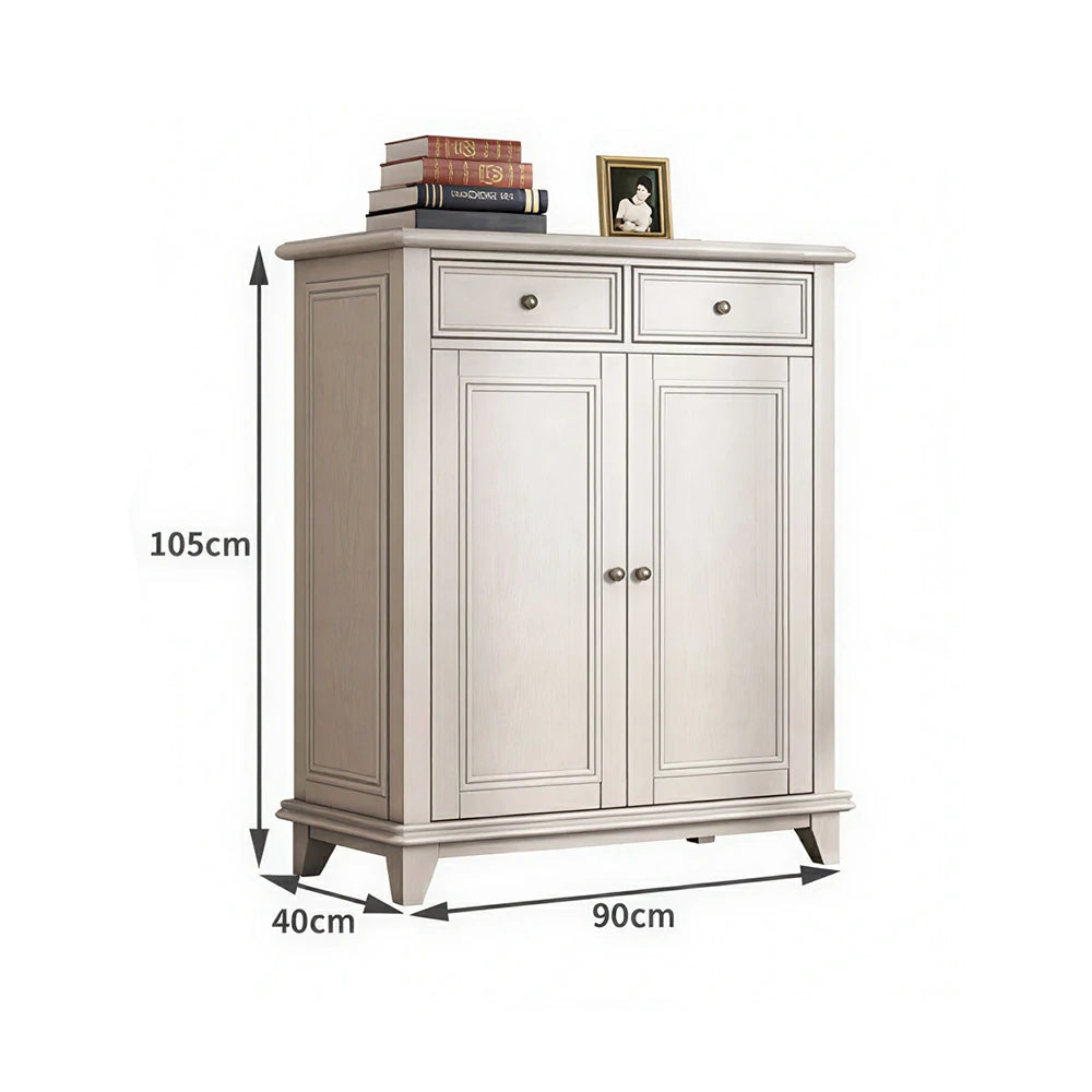 LUXORA Solid Wood 2 Door Shoe Cabinet with Multi-Drawer Storage American Style Entryway Organizer for Hallway Foyer - White