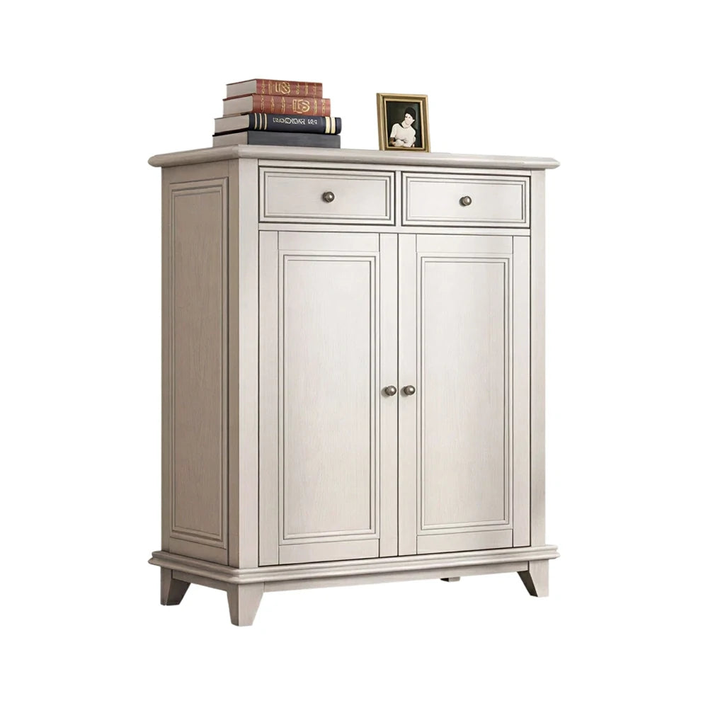 LUXORA Solid Wood 2 Door Shoe Cabinet with Multi-Drawer Storage American Style Entryway Organizer for Hallway Foyer - White