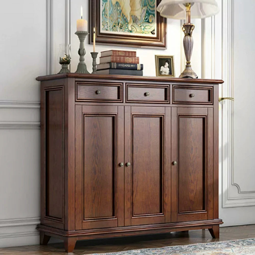 LUXORA Solid Wood 3 Door Shoe Cabinet with Multi-Drawer Storage American Style Entryway Organizer for Hallway Foyer - Walnut