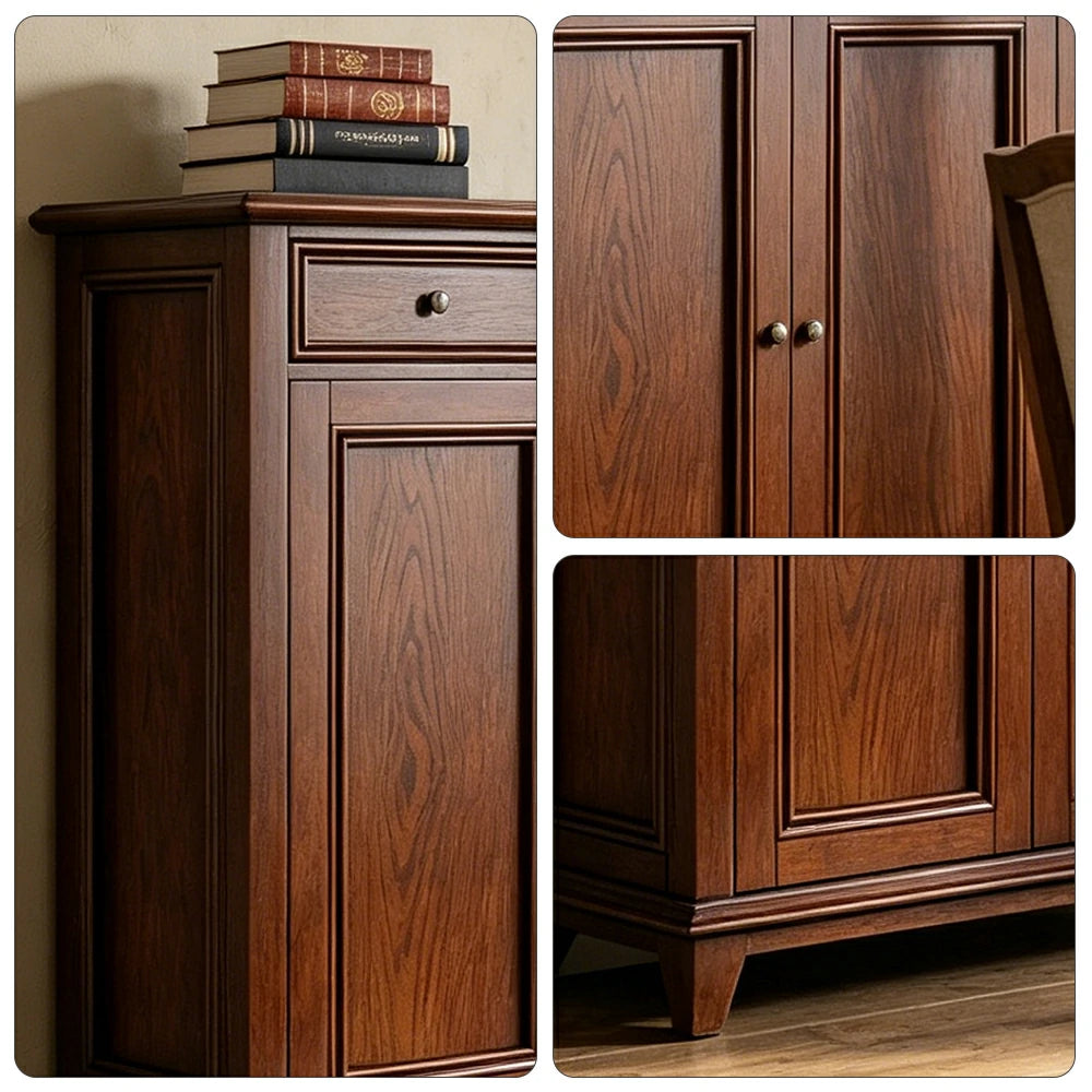 LUXORA Solid Wood 3 Door Shoe Cabinet with Multi-Drawer Storage American Style Entryway Organizer for Hallway Foyer - Walnut