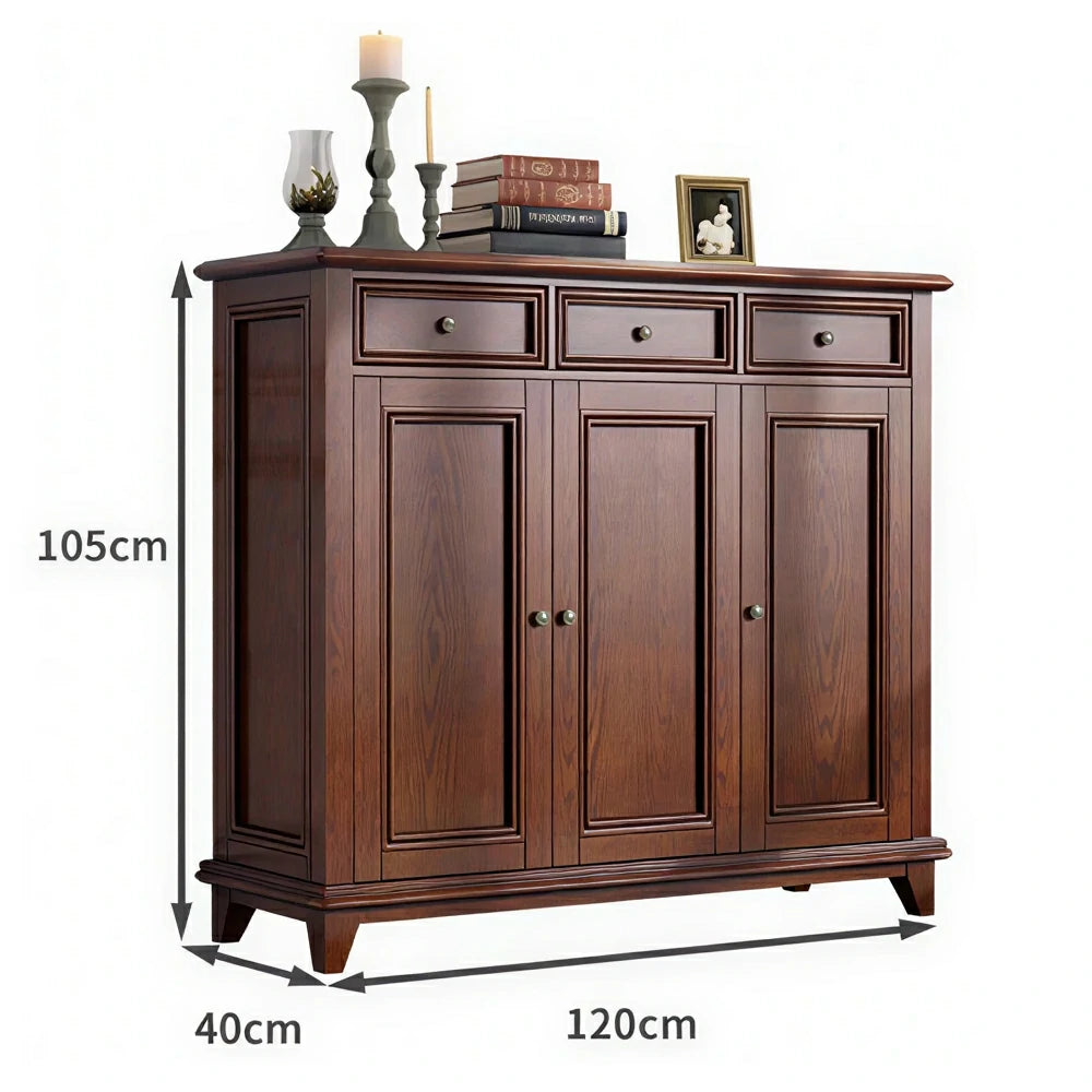 LUXORA Solid Wood 3 Door Shoe Cabinet with Multi-Drawer Storage American Style Entryway Organizer for Hallway Foyer - Walnut