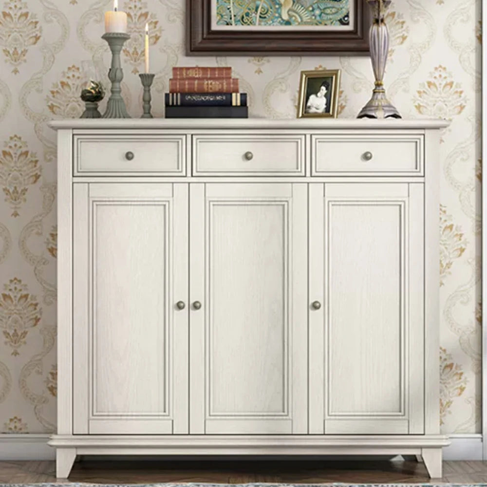 LUXORA Solid Wood 3 Door Shoe Cabinet with Multi-Drawer Storage American Style Entryway Organizer for Hallway Foyer - White