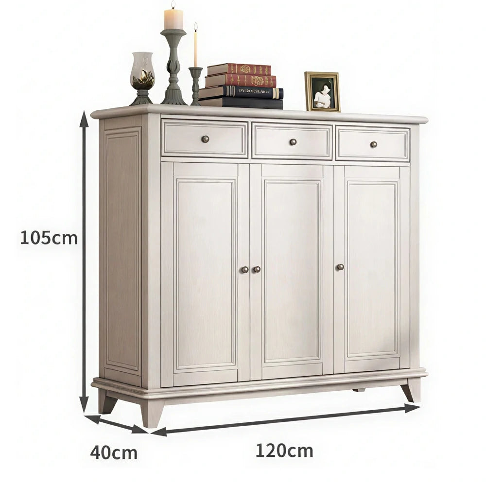 LUXORA Solid Wood 3 Door Shoe Cabinet with Multi-Drawer Storage American Style Entryway Organizer for Hallway Foyer - White