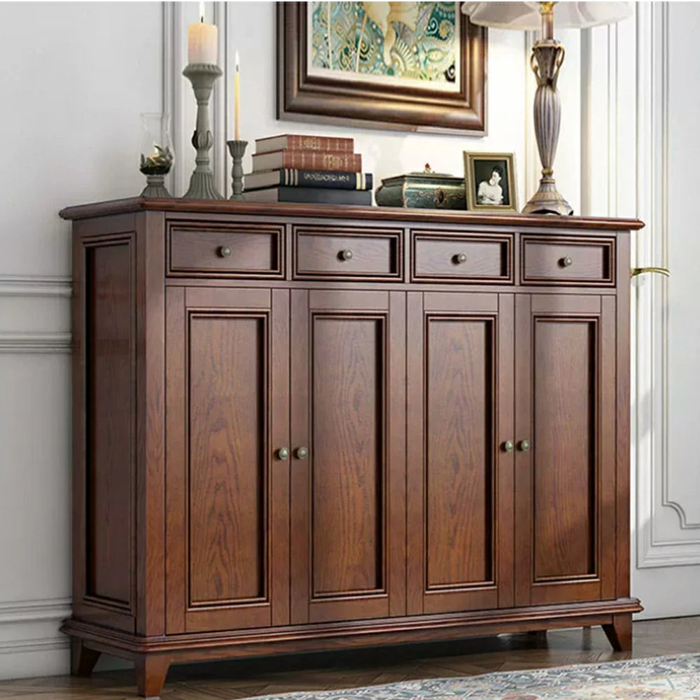 LUXORA Solid Wood 4 Door Shoe Cabinet with Multi-Drawer Storage American Style Entryway Organizer for Hallway Foyer - Walnut