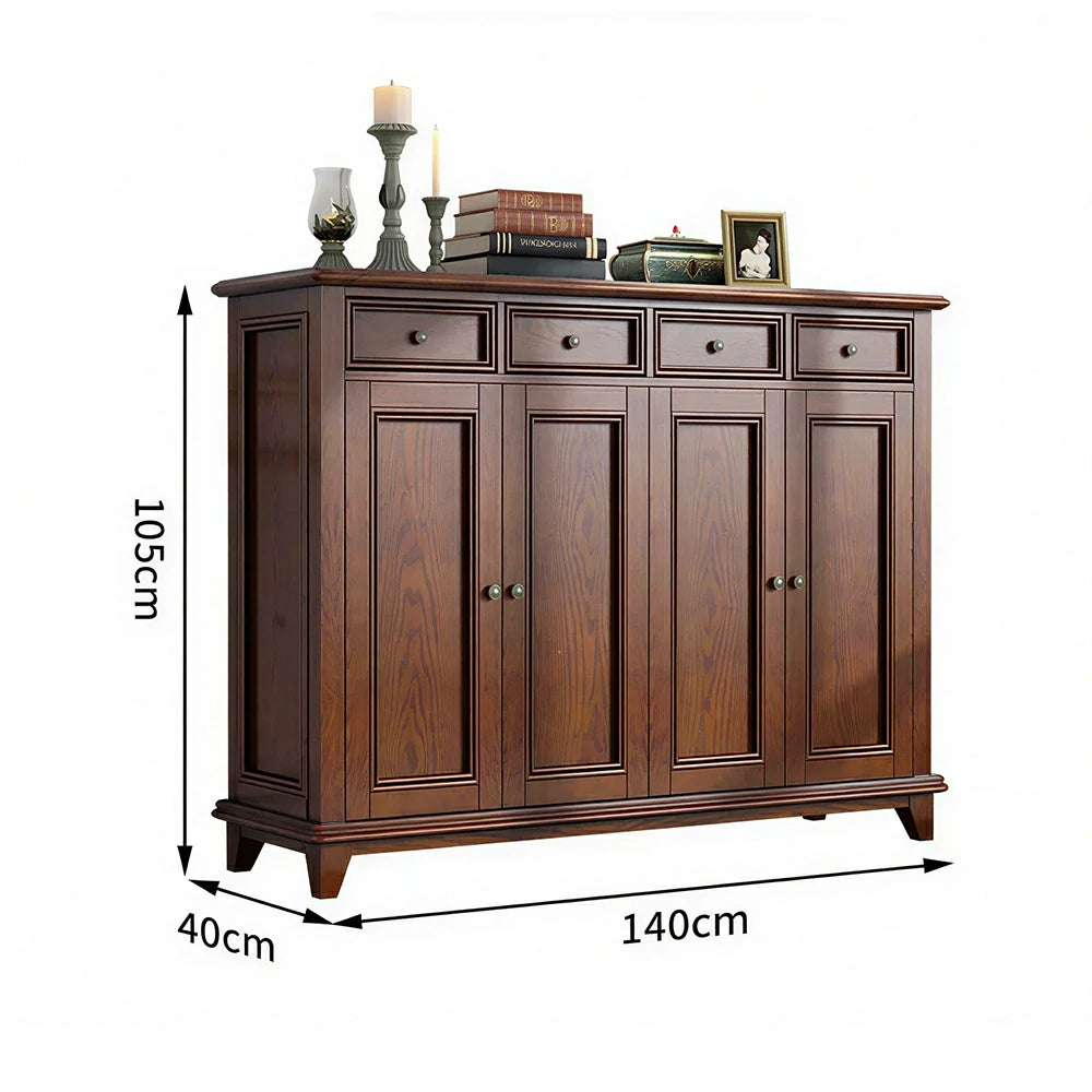 LUXORA Solid Wood 4 Door Shoe Cabinet with Multi-Drawer Storage American Style Entryway Organizer for Hallway Foyer - Walnut