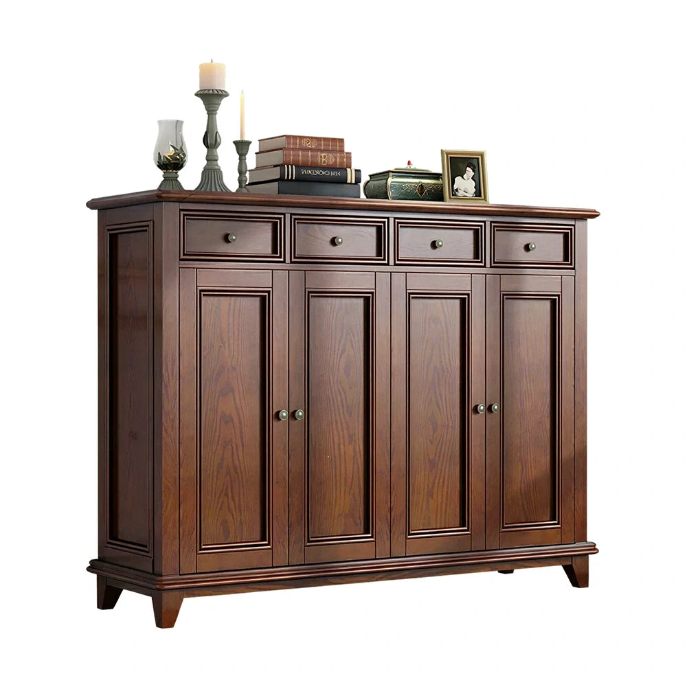 LUXORA Solid Wood 4 Door Shoe Cabinet with Multi-Drawer Storage American Style Entryway Organizer for Hallway Foyer - Walnut