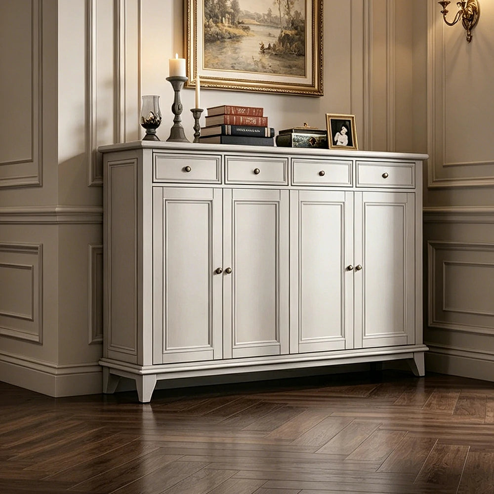LUXORA Solid Wood 4 Door Shoe Cabinet with Multi-Drawer Storage American Style Entryway Organizer for Hallway Foyer - White