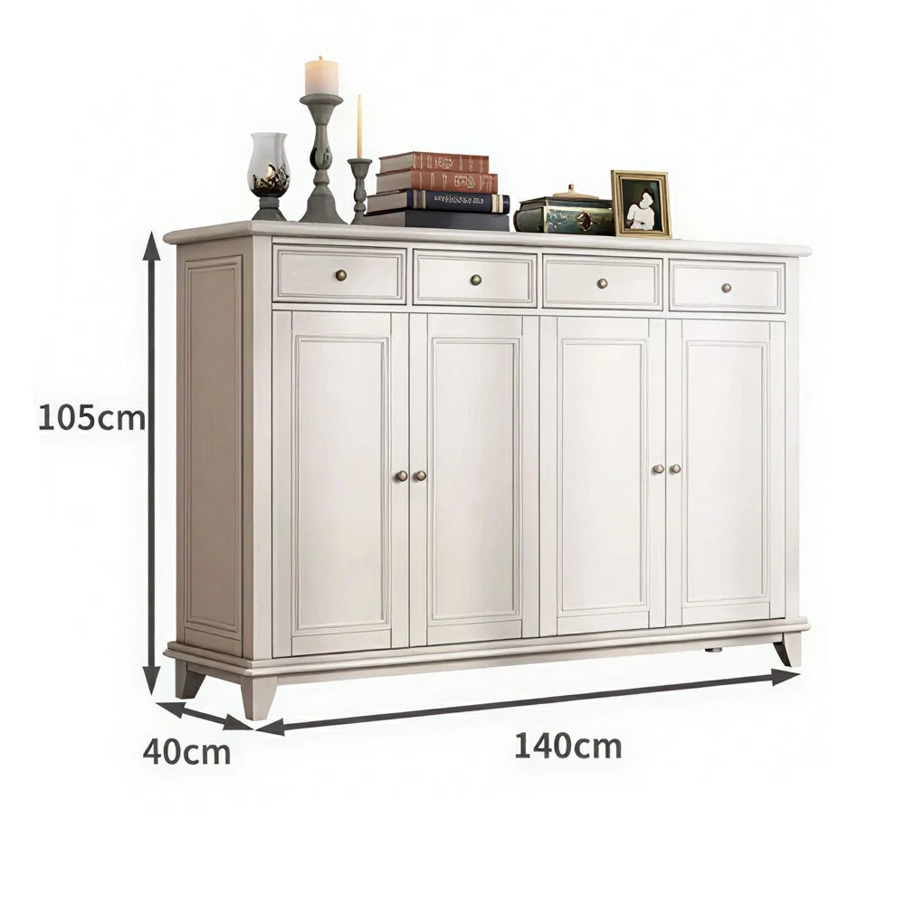 LUXORA Solid Wood 4 Door Shoe Cabinet with Multi-Drawer Storage American Style Entryway Organizer for Hallway Foyer - White