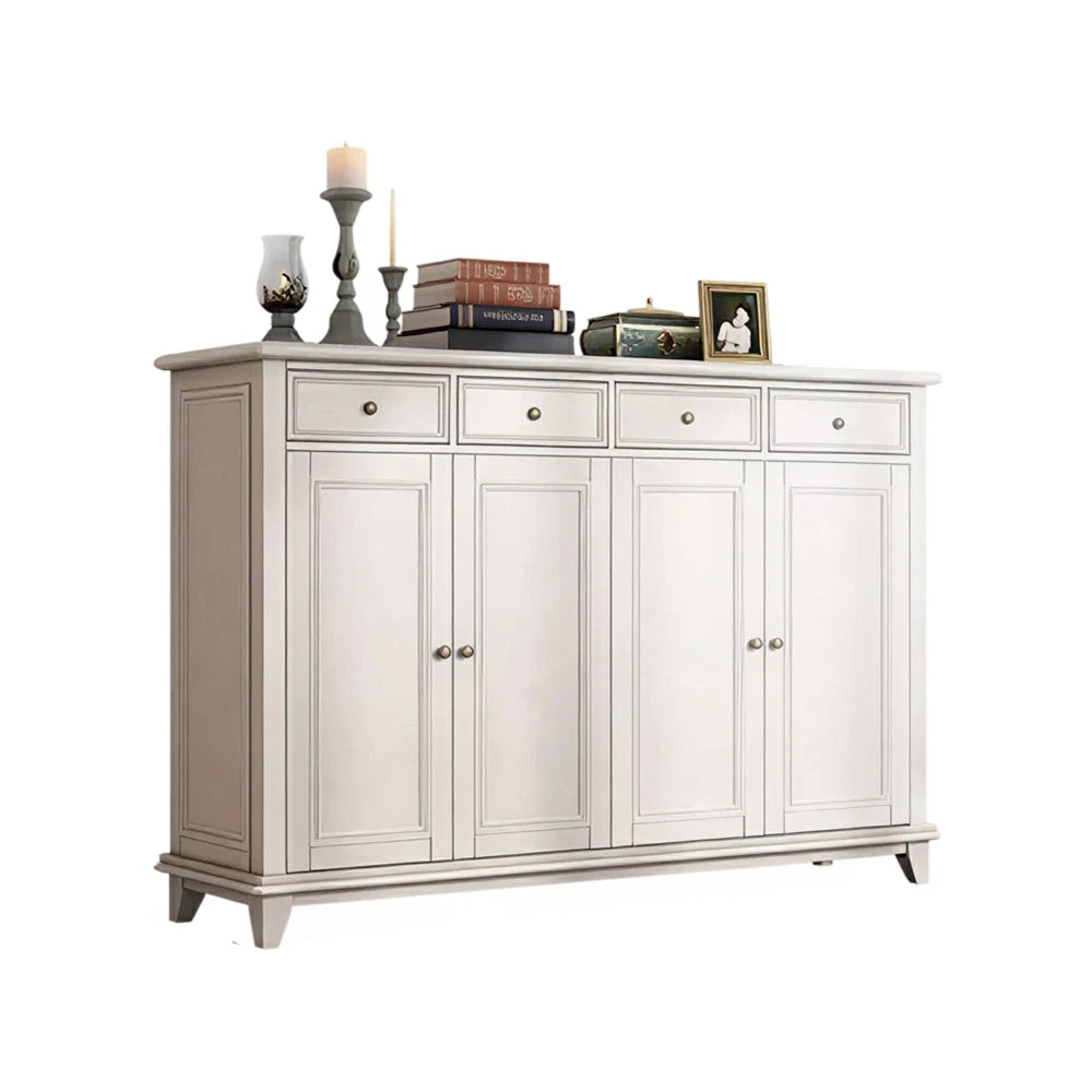 LUXORA Solid Wood 4 Door Shoe Cabinet with Multi-Drawer Storage American Style Entryway Organizer for Hallway Foyer - White