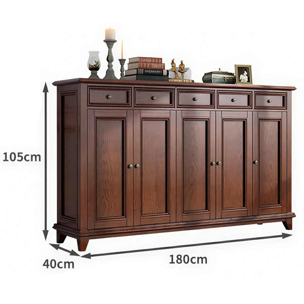 LUXORA Solid Wood 5 Door Shoe Cabinet with Multi-Drawer Storage American Style Entryway Organizer for Hallway Foyer - Walnut