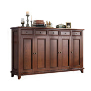 LUXORA Solid Wood 5 Door Shoe Cabinet with Multi-Drawer Storage American Style Entryway Organizer for Hallway Foyer - Walnut
