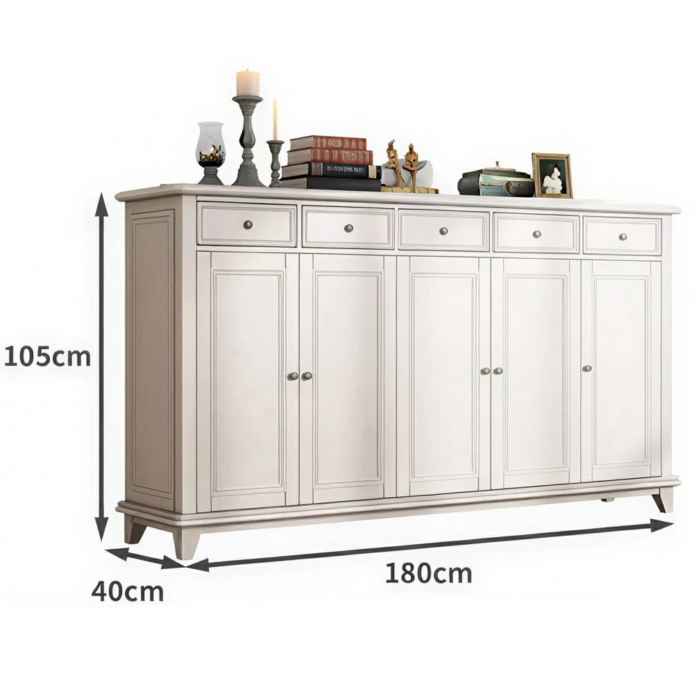 LUXORA Solid Wood 5 Door Shoe Cabinet with Multi-Drawer Storage American Style Entryway Organizer for Hallway Foyer - White