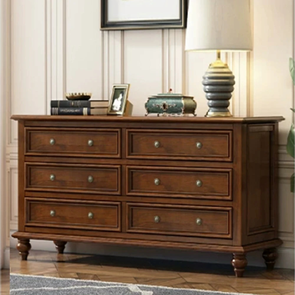 LUXORA Solid Wood 6 Drawer Chest with Large Storage American Style Cabinet for Living Room Bedroom Entryway