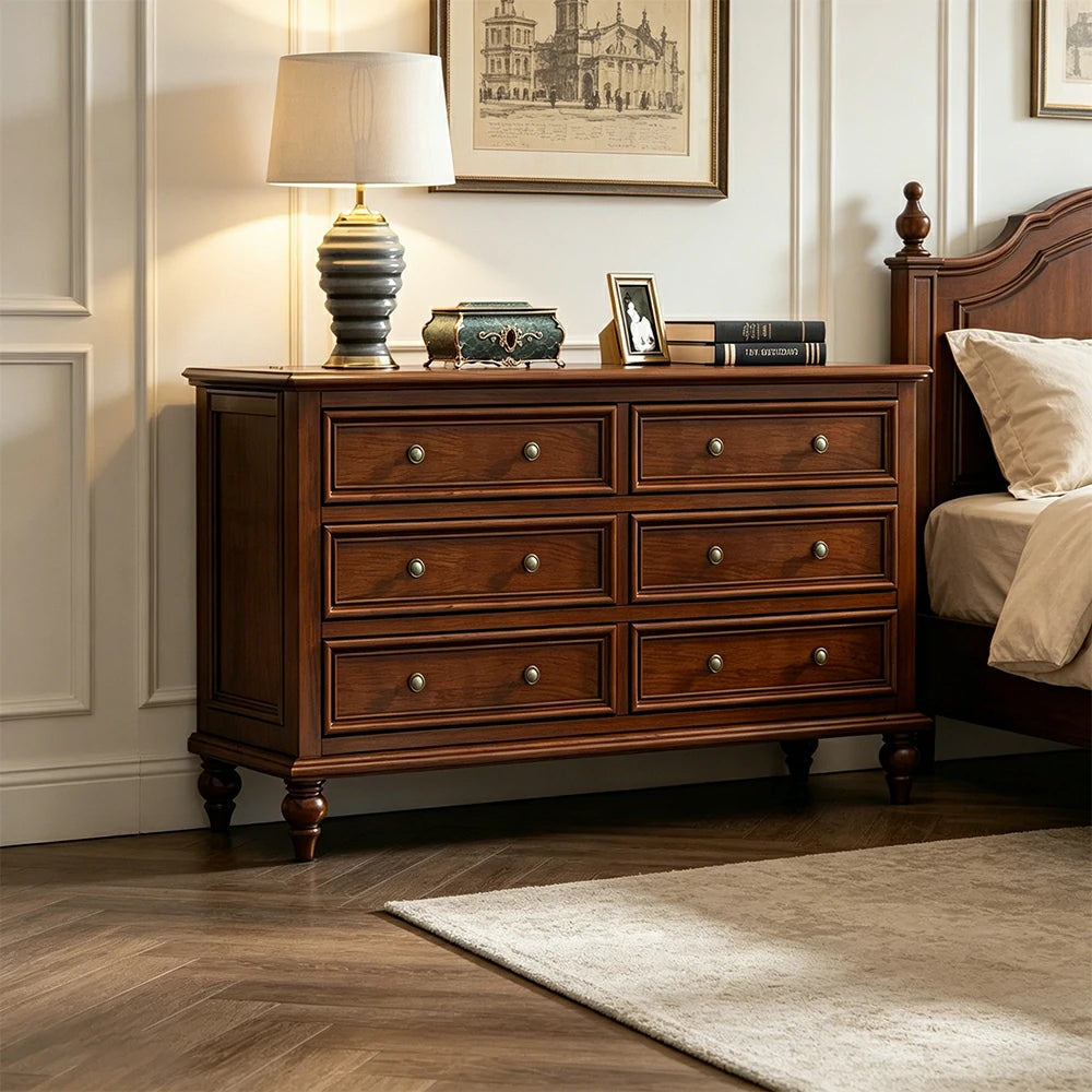 LUXORA Solid Wood 6 Drawer Chest with Large Storage American Style Cabinet for Living Room Bedroom Entryway
