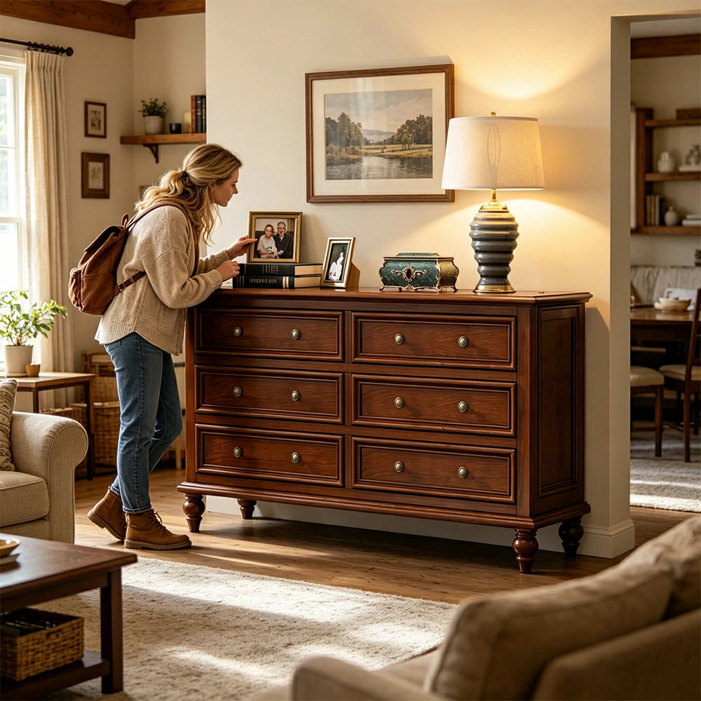 LUXORA Solid Wood 6 Drawer Chest with Large Storage American Style Cabinet for Living Room Bedroom Entryway