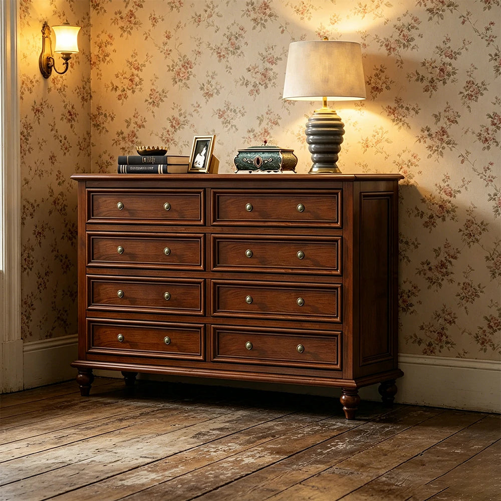 LUXORA Solid Wood 8 Drawer Chest with Large Storage American Style Cabinet for Living Room Bedroom Entryway