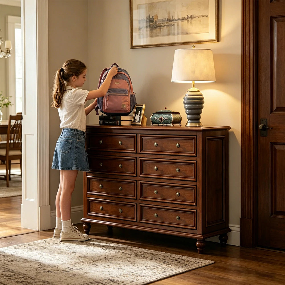 LUXORA Solid Wood 8 Drawer Chest with Large Storage American Style Cabinet for Living Room Bedroom Entryway