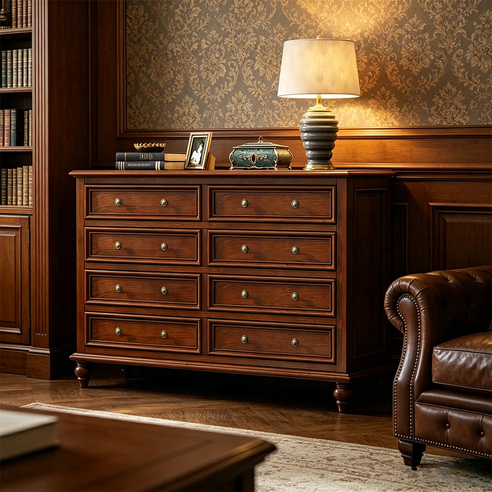 LUXORA Solid Wood 8 Drawer Chest with Large Storage American Style Cabinet for Living Room Bedroom Entryway