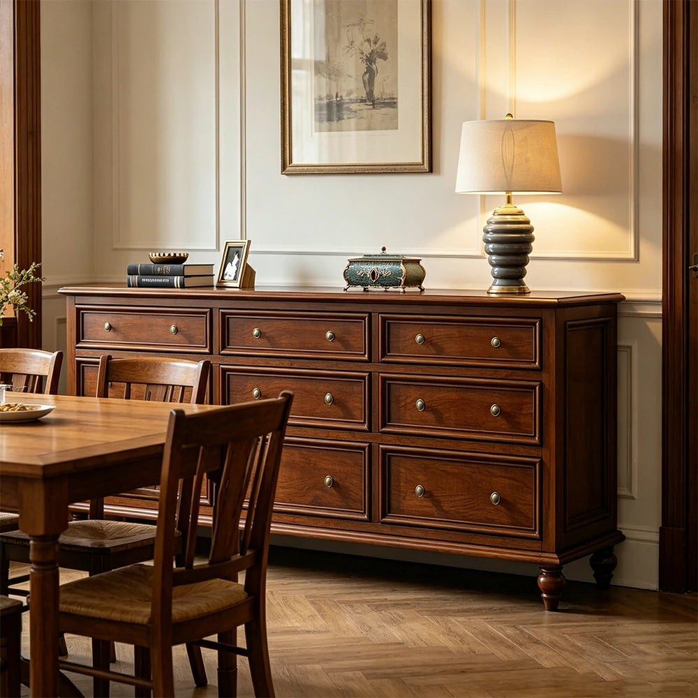 LUXORA Solid Wood 9 Drawer Chest with Large Storage American Style Cabinet for Living Room Bedroom Entryway