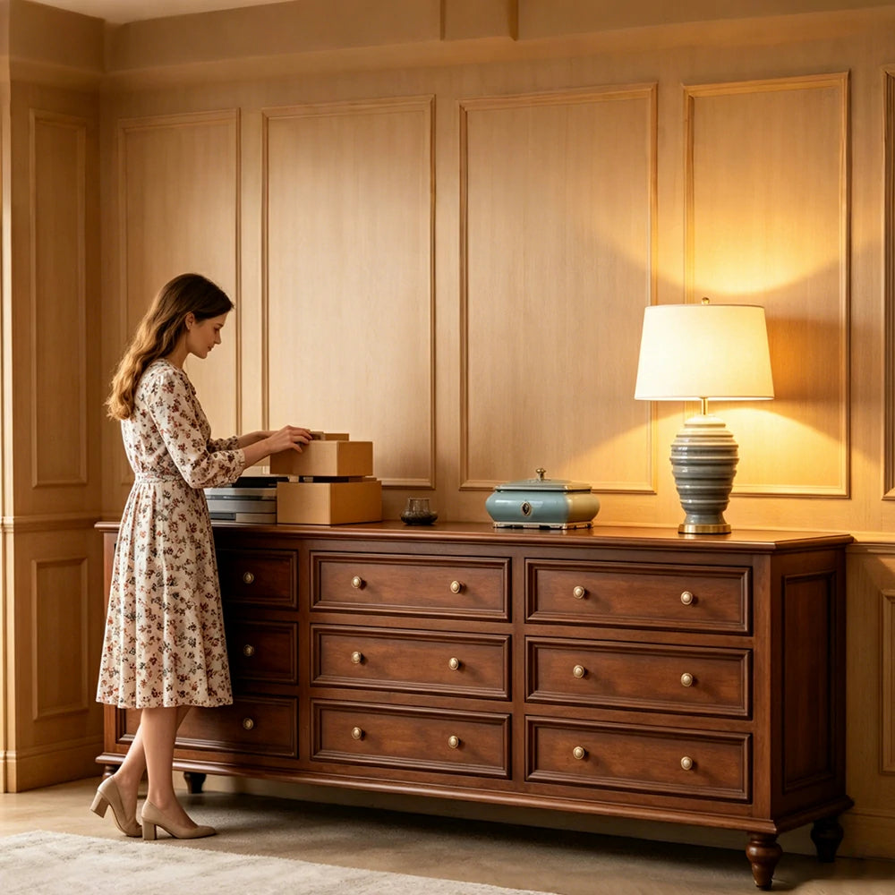 LUXORA Solid Wood 9 Drawer Chest with Large Storage American Style Cabinet for Living Room Bedroom Entryway
