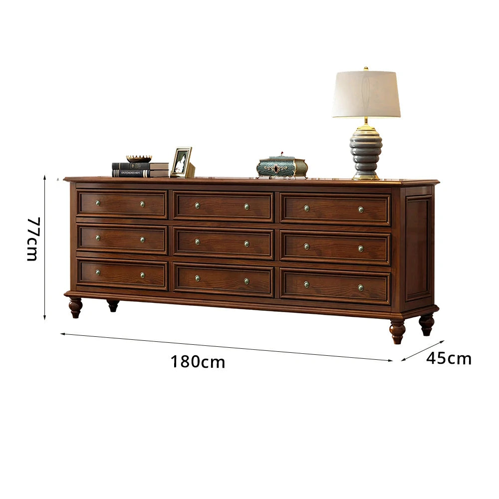LUXORA Solid Wood 9 Drawer Chest with Large Storage American Style Cabinet for Living Room Bedroom Entryway