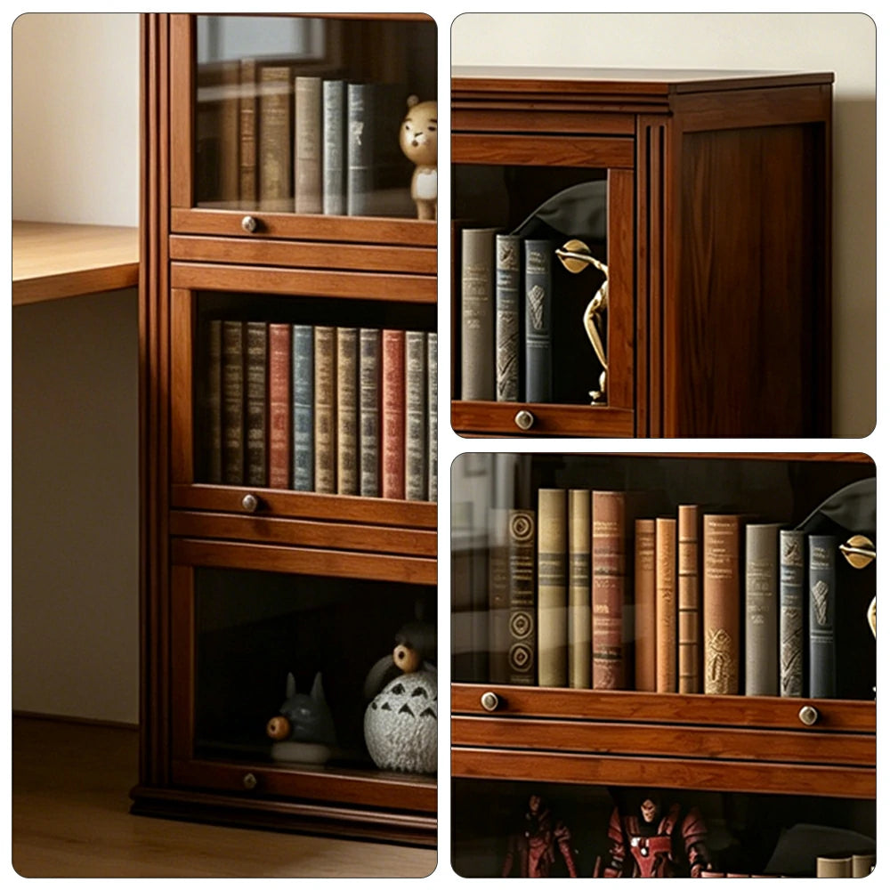 LUXORA 5-Tier Solid Ash Wood Bookcase Flip-Up Glass Door Storage Cabinet 60/80cm for Living Room Study