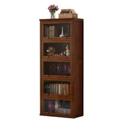 LUXORA 5-Tier Solid Ash Wood Bookcase Flip-Up Glass Door Storage Cabinet 60/80cm for Living Room Study