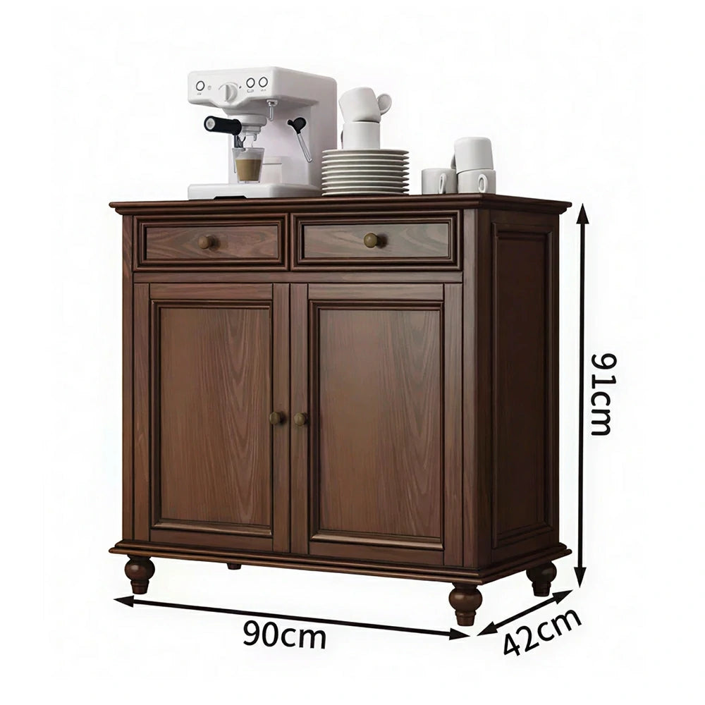 LUXORA Solid Ash Wood Double Door Storage Cabinet Vintage Drawer Organizer for Bedroom Living Room - Walnut
