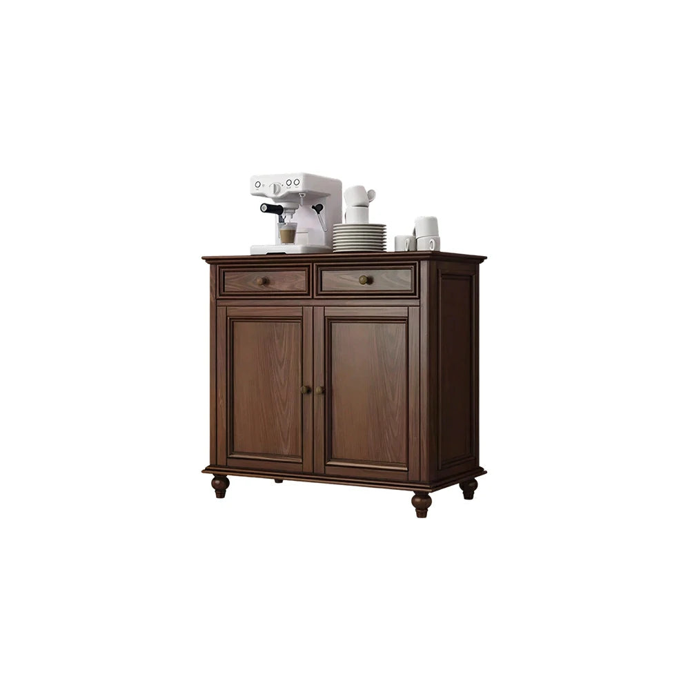 LUXORA Solid Ash Wood Double Door Storage Cabinet Vintage Drawer Organizer for Bedroom Living Room - Walnut