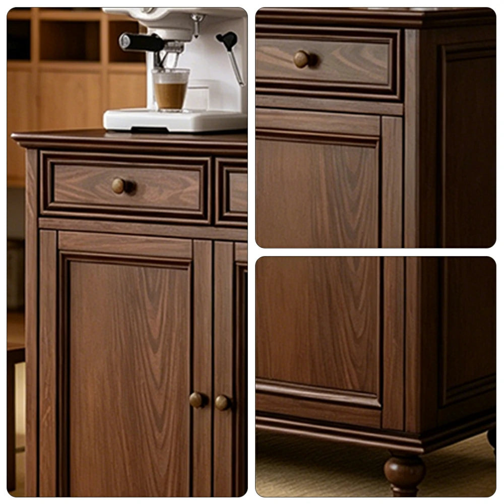 LUXORA Solid Ash Wood Double Door Storage Cabinet Vintage Drawer Organizer for Bedroom Living Room - Walnut