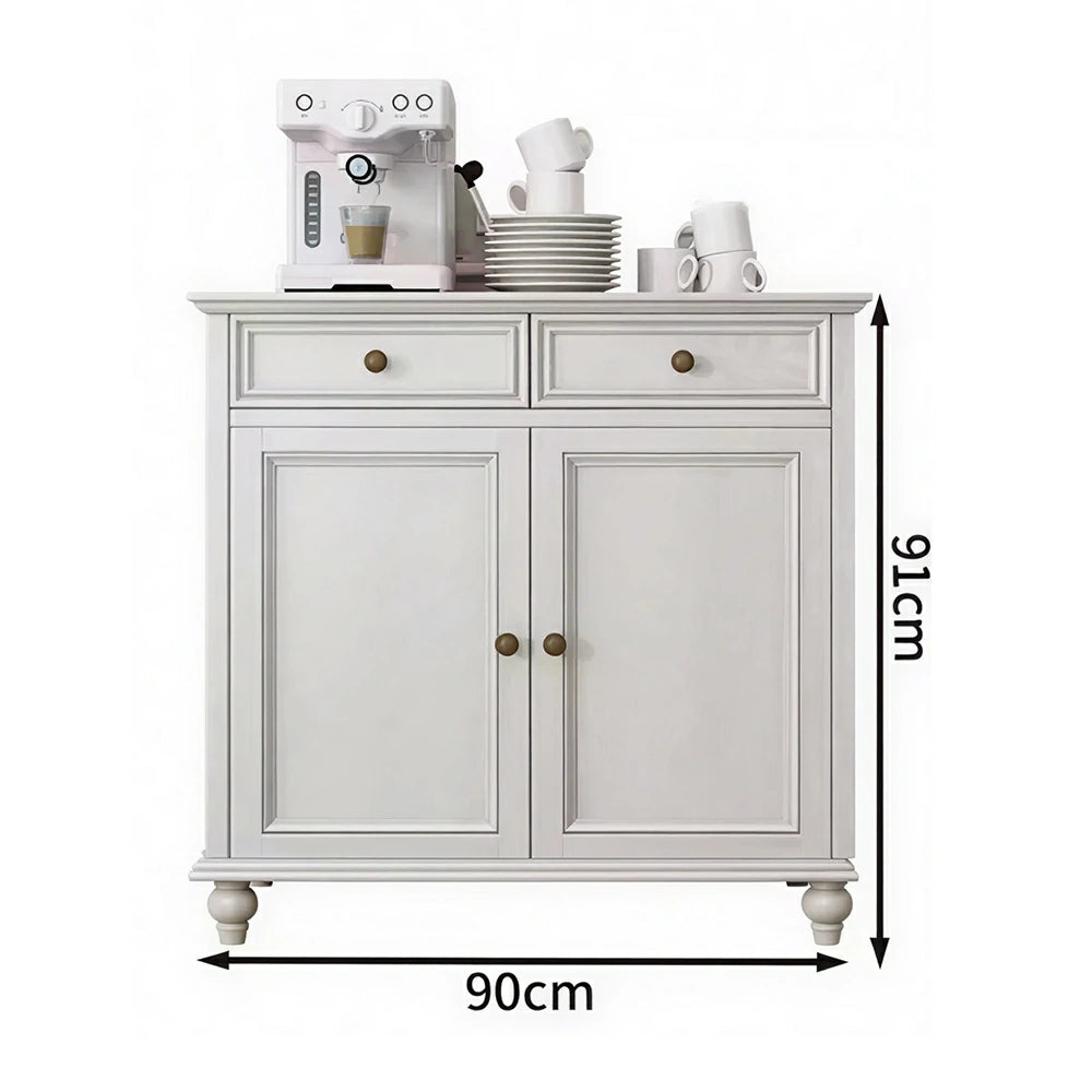 LUXORA Solid Ash Wood Double Door Storage Cabinet Vintage Drawer Organizer for Bedroom Living Room - White