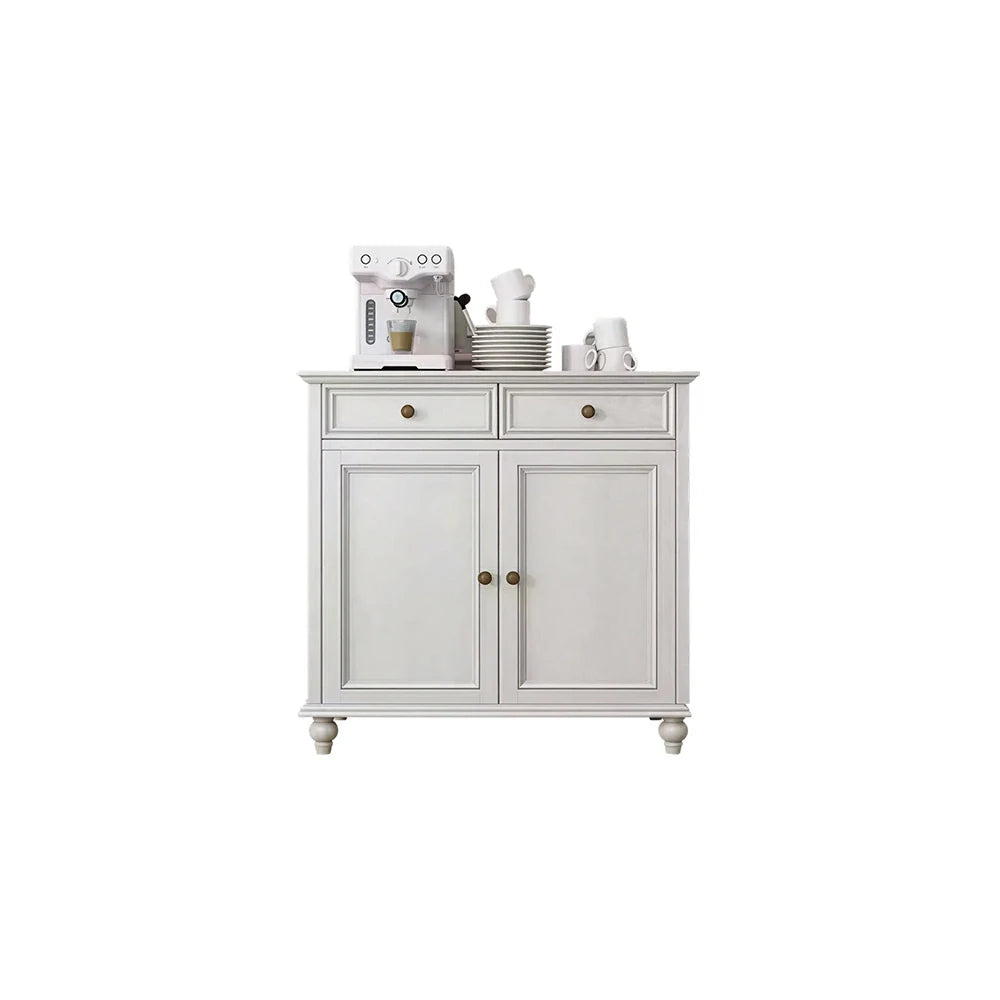 LUXORA Solid Ash Wood Double Door Storage Cabinet Vintage Drawer Organizer for Bedroom Living Room - White