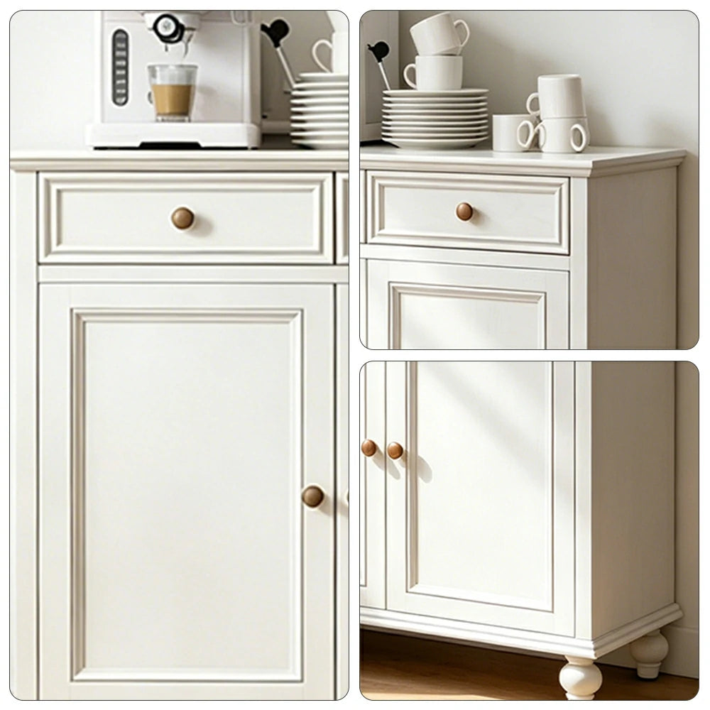 LUXORA Solid Ash Wood Double Door Storage Cabinet Vintage Drawer Organizer for Bedroom Living Room - White