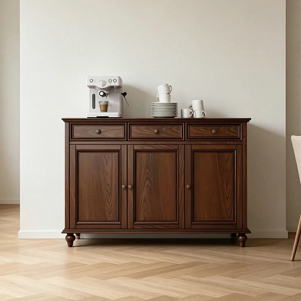 LUXORA Solid Ash Wood Three Door Storage Cabinet Vintage Drawer Organizer for Bedroom Living Room - Walnut