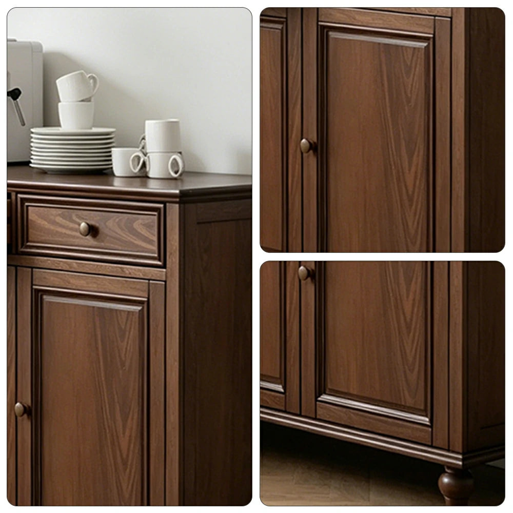LUXORA Solid Ash Wood Three Door Storage Cabinet Vintage Drawer Organizer for Bedroom Living Room - Walnut