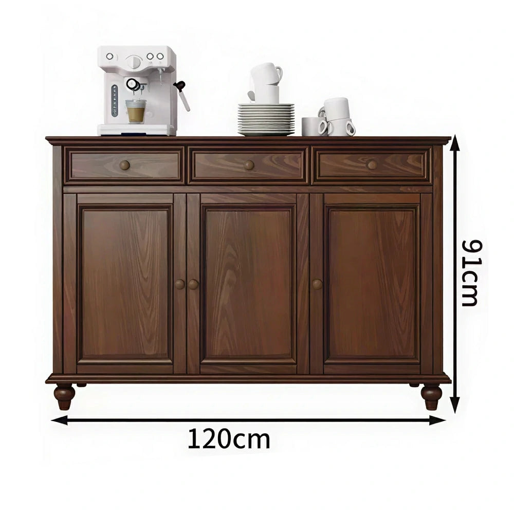 LUXORA Solid Ash Wood Three Door Storage Cabinet Vintage Drawer Organizer for Bedroom Living Room - Walnut