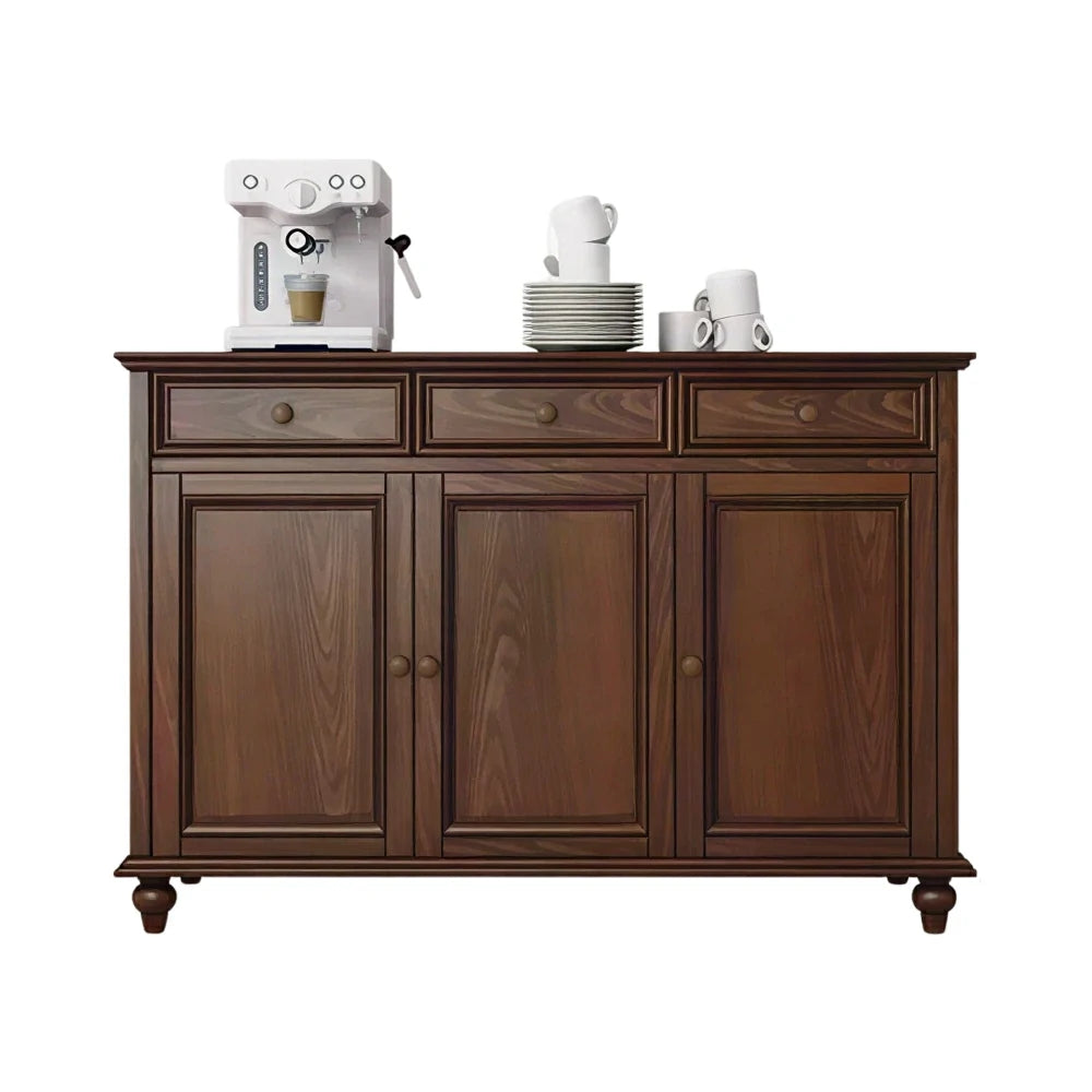 LUXORA Solid Ash Wood Three Door Storage Cabinet Vintage Drawer Organizer for Bedroom Living Room - Walnut