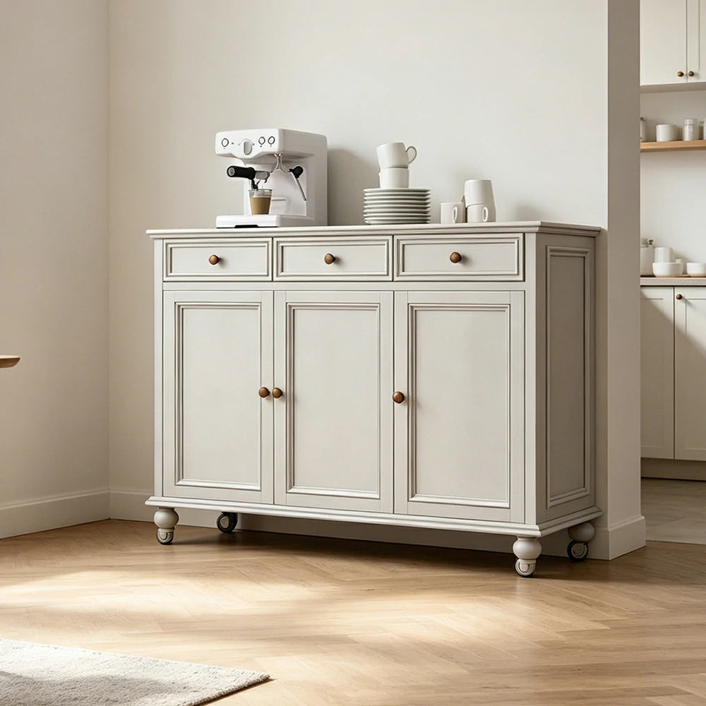 LUXORA Solid Ash Wood Three Door Storage Cabinet Vintage Drawer Organizer for Bedroom Living Room - White
